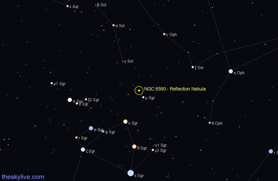 Finder chart NGC 6590 - Reflection Nebula in Sagittarius star