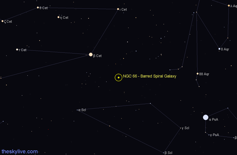 Finder chart NGC 66 - Barred Spiral Galaxy in Cetus star
