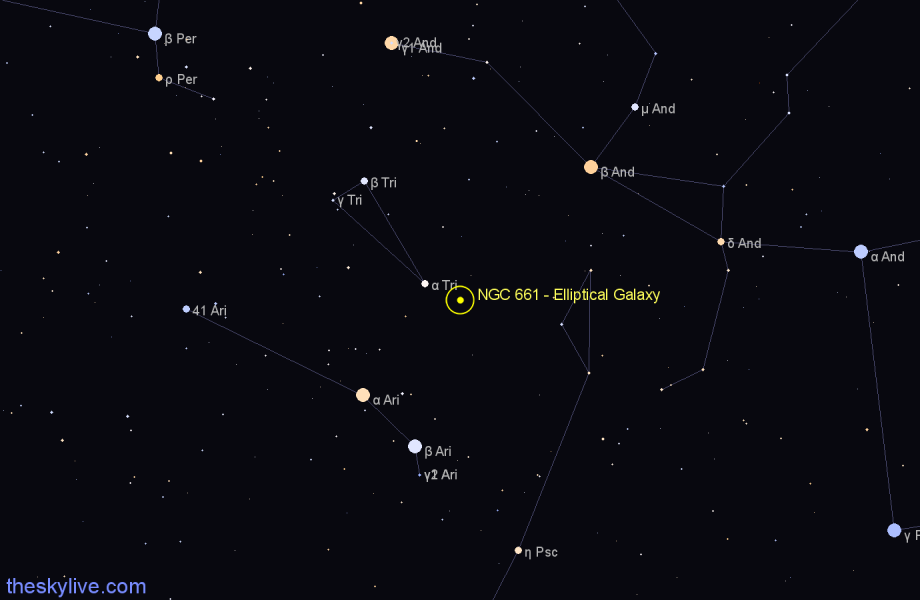 Finder chart NGC 661 - Elliptical Galaxy in Triangulum star