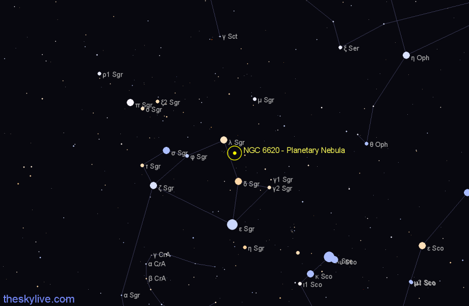 Finder chart NGC 6620 - Planetary Nebula in Sagittarius star