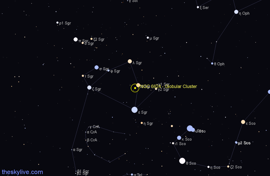 Finder chart NGC 6624 - Globular Cluster in Sagittarius star