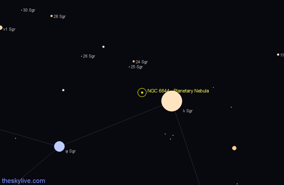 Finder chart NGC 6644 - Planetary Nebula in Sagittarius star