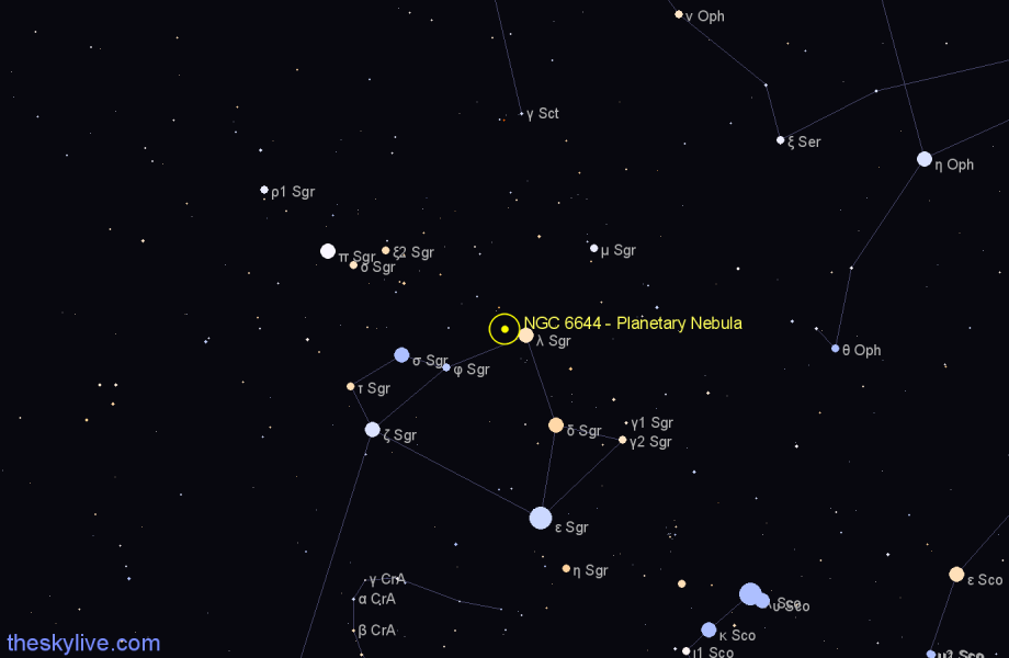 Finder chart NGC 6644 - Planetary Nebula in Sagittarius star
