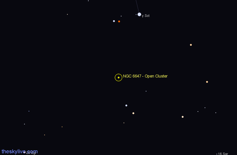 Finder chart NGC 6647 - Open Cluster in Sagittarius star