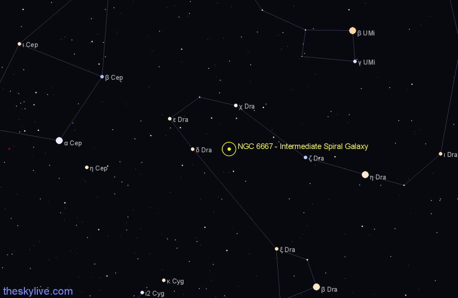 Finder chart NGC 6667 - Intermediate Spiral Galaxy in Draco star