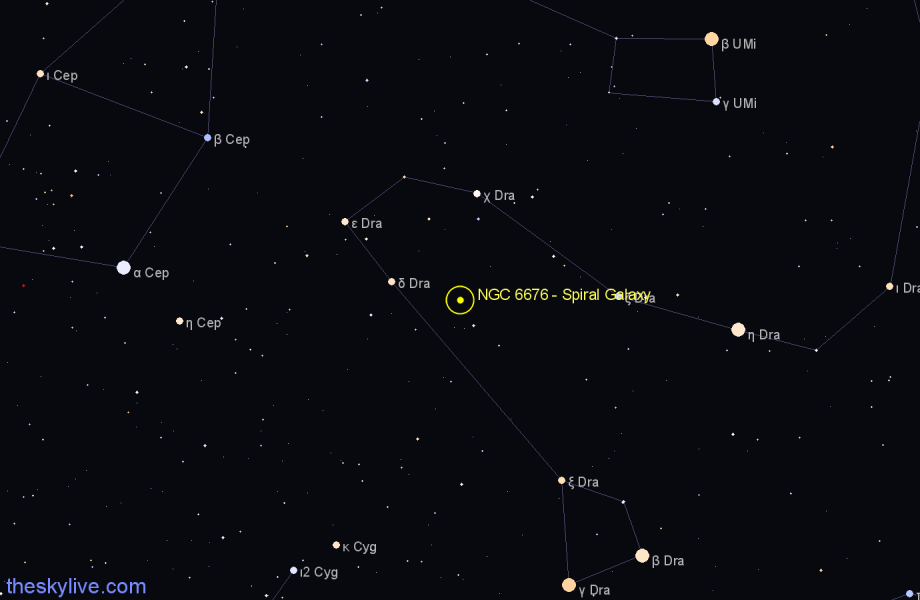 Finder chart NGC 6676 - Spiral Galaxy in Draco star