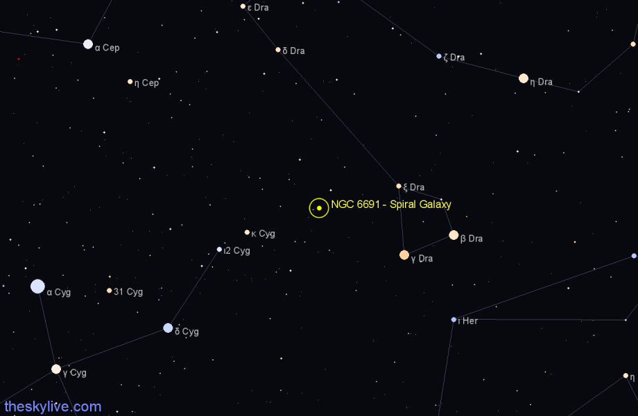 Finder chart NGC 6691 - Spiral Galaxy in Draco star