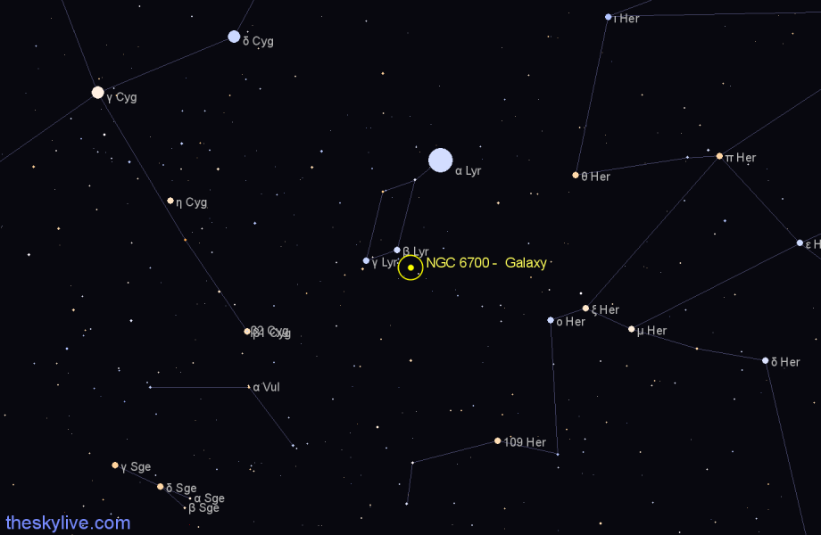 Finder chart NGC 6700 -  Galaxy in Lyra star