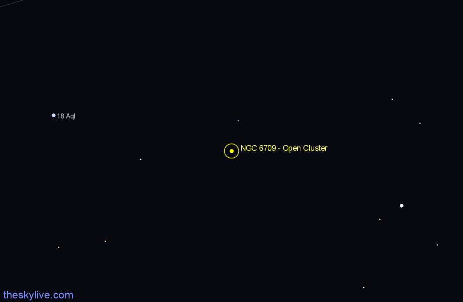 Finder chart NGC 6709 - Open Cluster in Aquila star