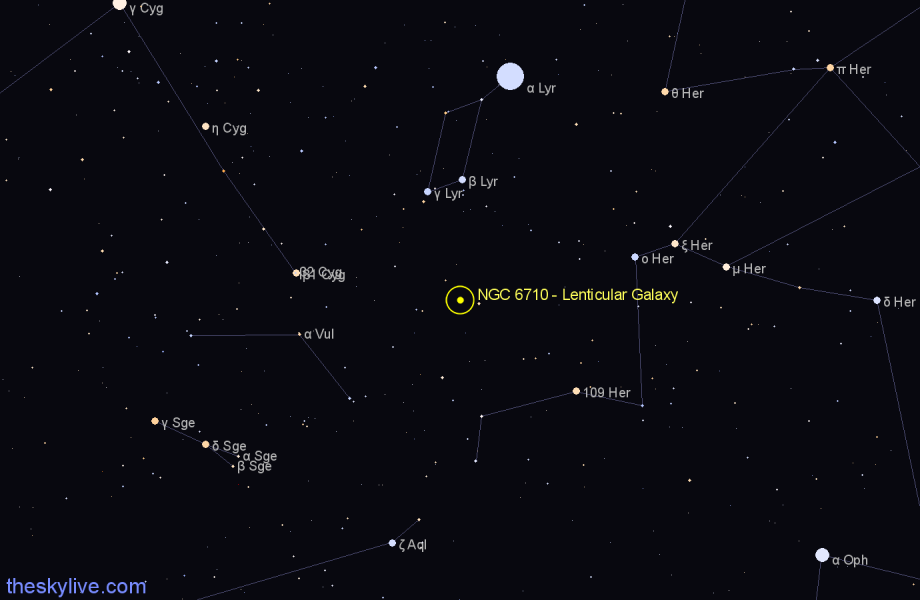 Finder chart NGC 6710 - Lenticular Galaxy in Lyra star