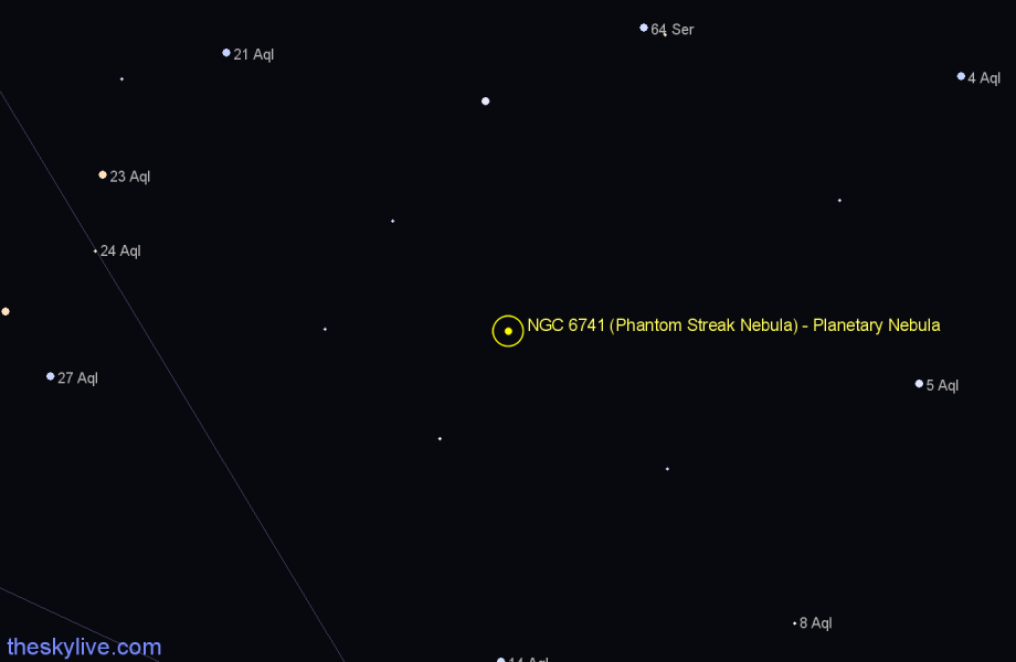 Finder chart NGC 6741 (Phantom Streak Nebula) - Planetary Nebula in Aquila star