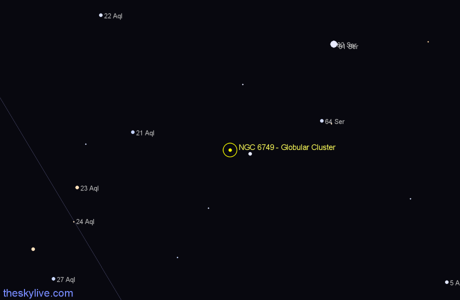 Finder chart NGC 6749 - Globular Cluster in Aquila star