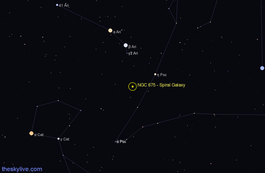 Finder chart NGC 675 - Spiral Galaxy in Aries star
