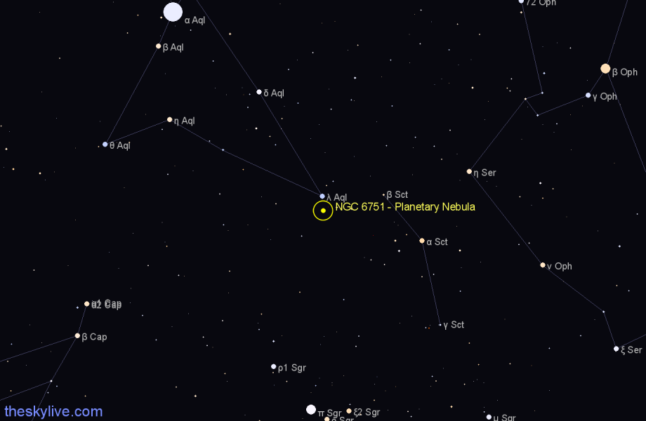 Finder chart NGC 6751 - Planetary Nebula in Aquila star