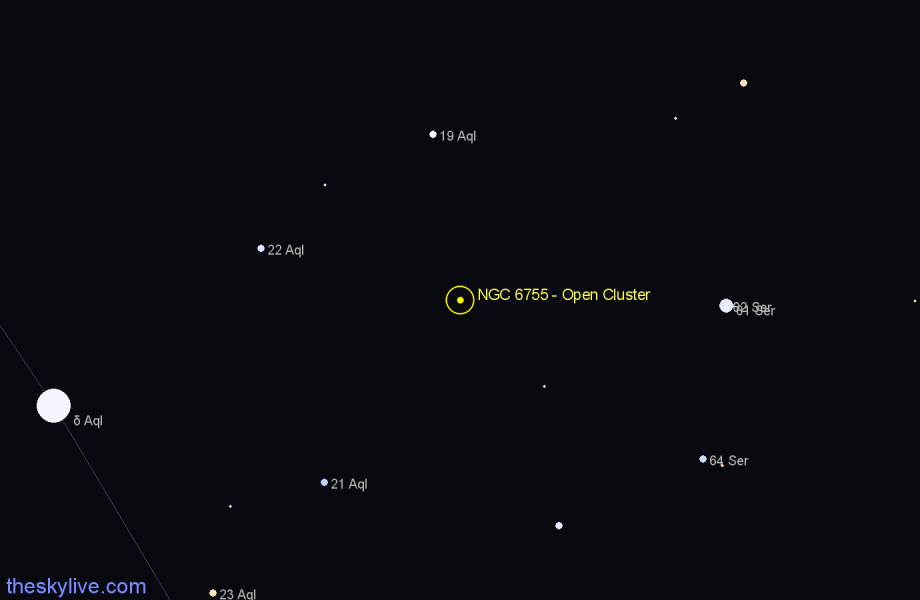 Finder chart NGC 6755 - Open Cluster in Aquila star