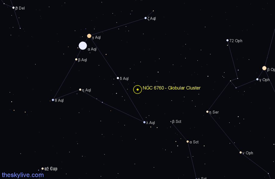 Finder chart NGC 6760 - Globular Cluster in Aquila star
