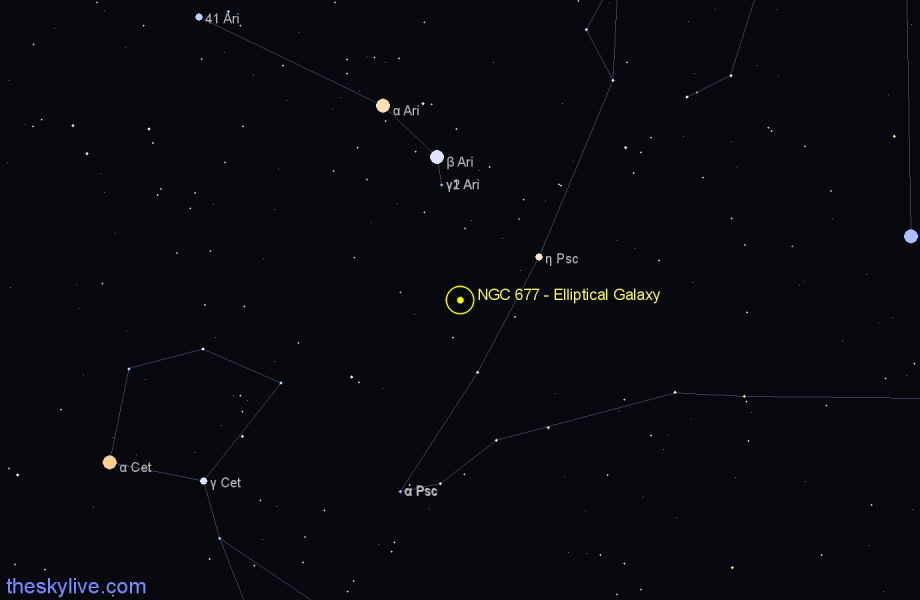 Finder chart NGC 677 - Elliptical Galaxy in Aries star