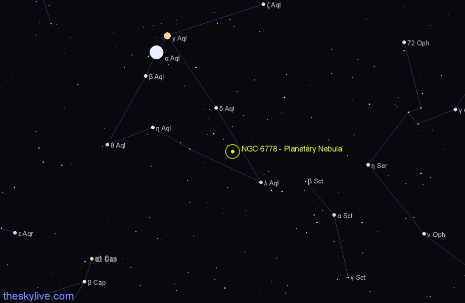 Finder chart NGC 6778 - Planetary Nebula in Aquila star