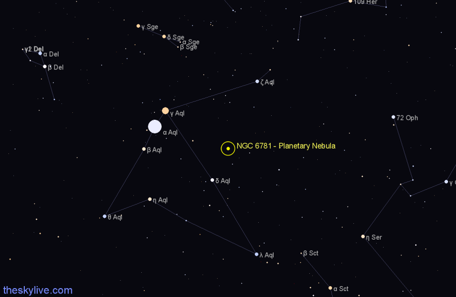 Finder chart NGC 6781 - Planetary Nebula in Aquila star