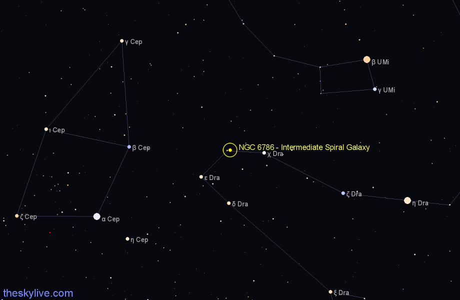 Finder chart NGC 6786 - Intermediate Spiral Galaxy in Draco star