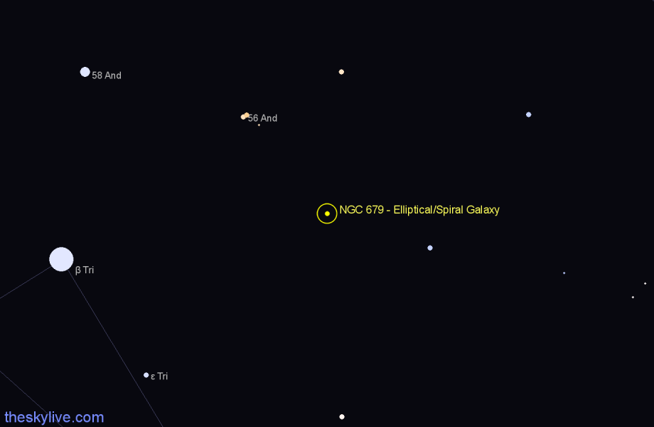 Finder chart NGC 679 - Elliptical/Spiral Galaxy in Andromeda star