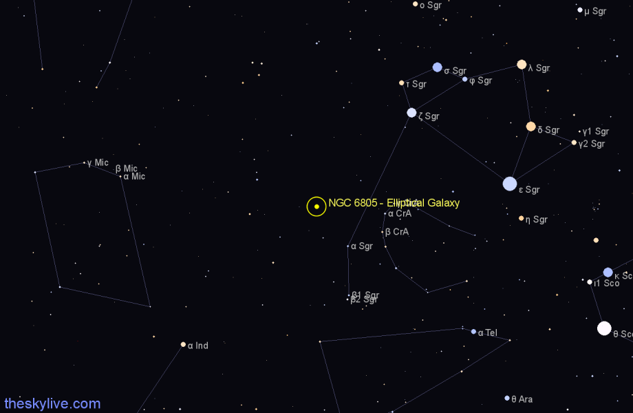 Finder chart NGC 6805 - Elliptical Galaxy in Sagittarius star
