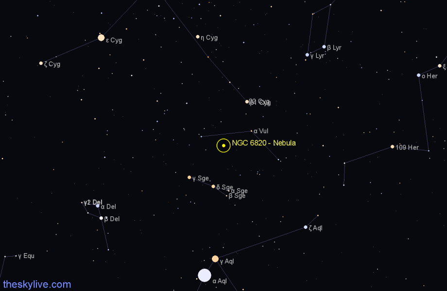Finder chart NGC 6820 - Nebula in Vulpecula star