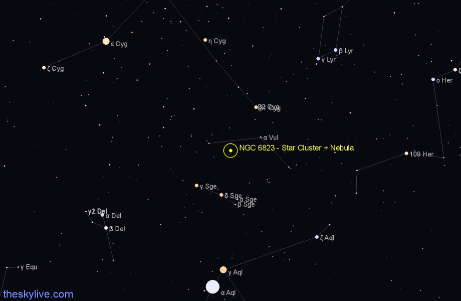 Finder chart NGC 6823 - Star Cluster + Nebula in Vulpecula star