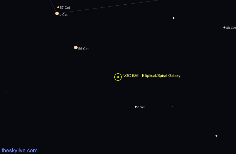 Finder chart NGC 686 - Elliptical/Spiral Galaxy in Cetus star