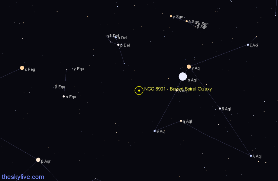 Finder chart NGC 6901 - Barred Spiral Galaxy in Aquila star