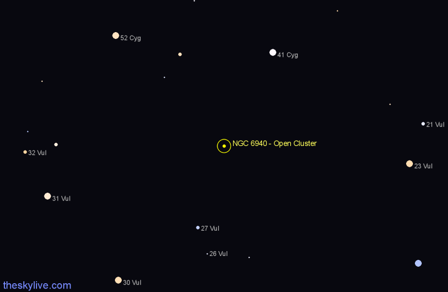 Finder chart NGC 6940 - Open Cluster in Vulpecula star