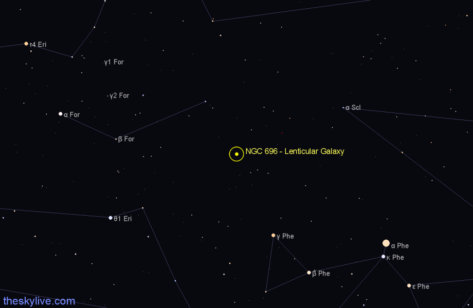 Finder chart NGC 696 - Lenticular Galaxy in Fornax star