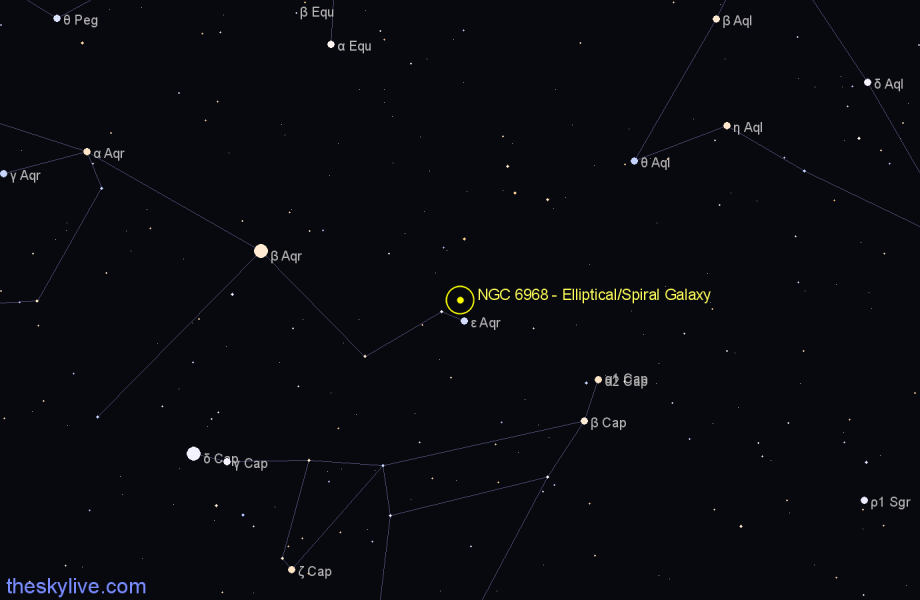 Finder chart NGC 6968 - Elliptical/Spiral Galaxy in Aquarius star