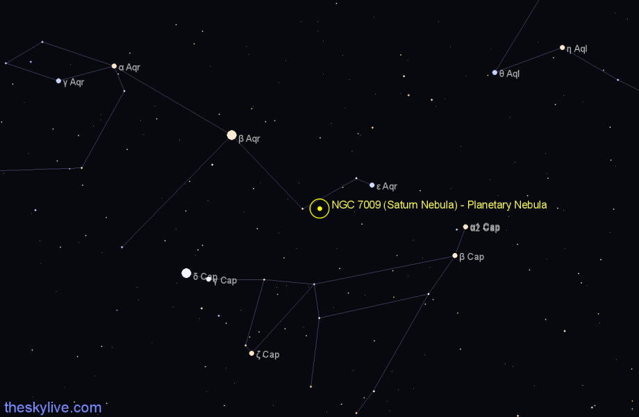 Finder chart NGC 7009 (Saturn Nebula) - Planetary Nebula in Aquarius star