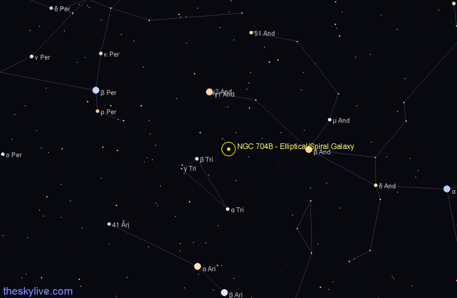 Finder chart NGC 704B - Elliptical/Spiral Galaxy in Andromeda star