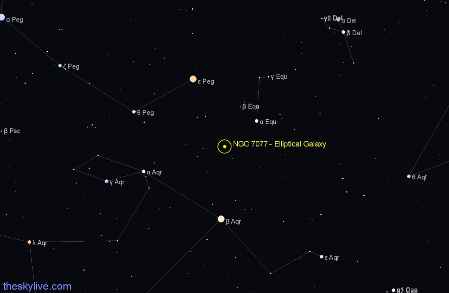 Finder chart NGC 7077 - Elliptical Galaxy in Aquarius star