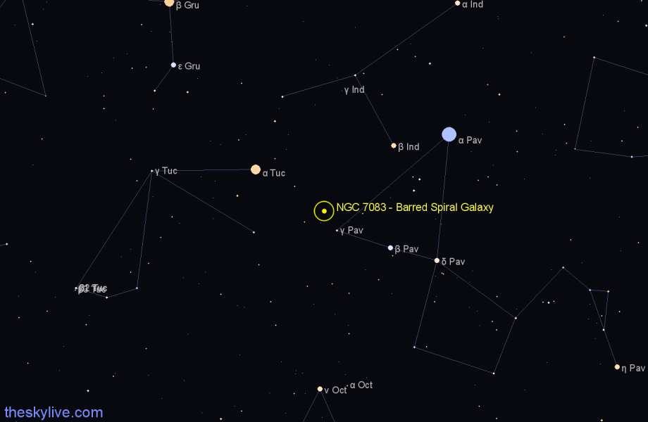 Finder chart NGC 7083 - Barred Spiral Galaxy in Indus star