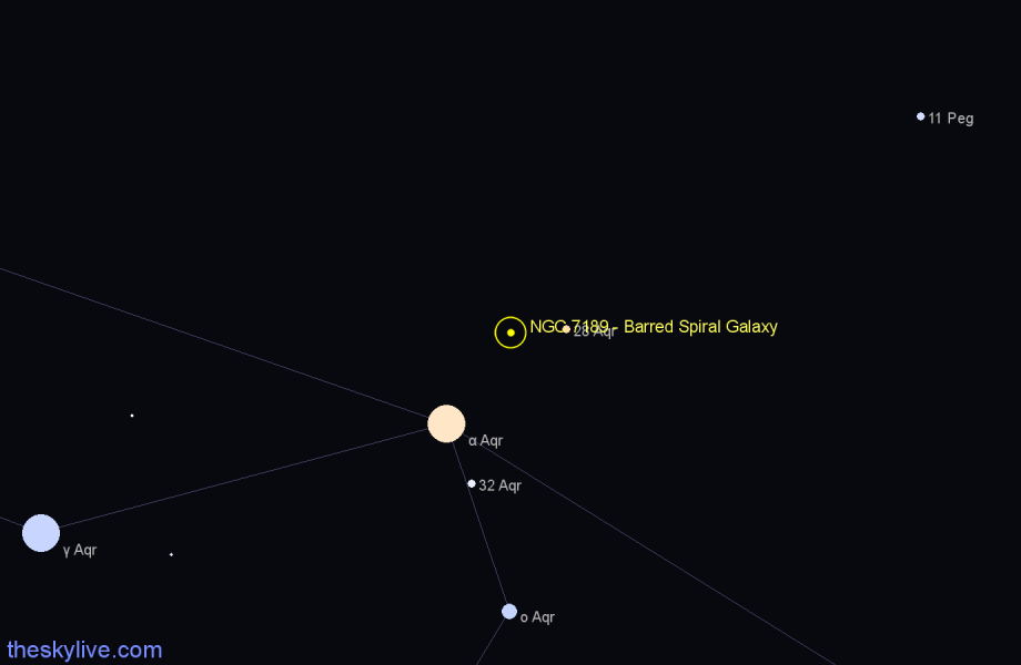 Finder chart NGC 7189 - Barred Spiral Galaxy in Aquarius star