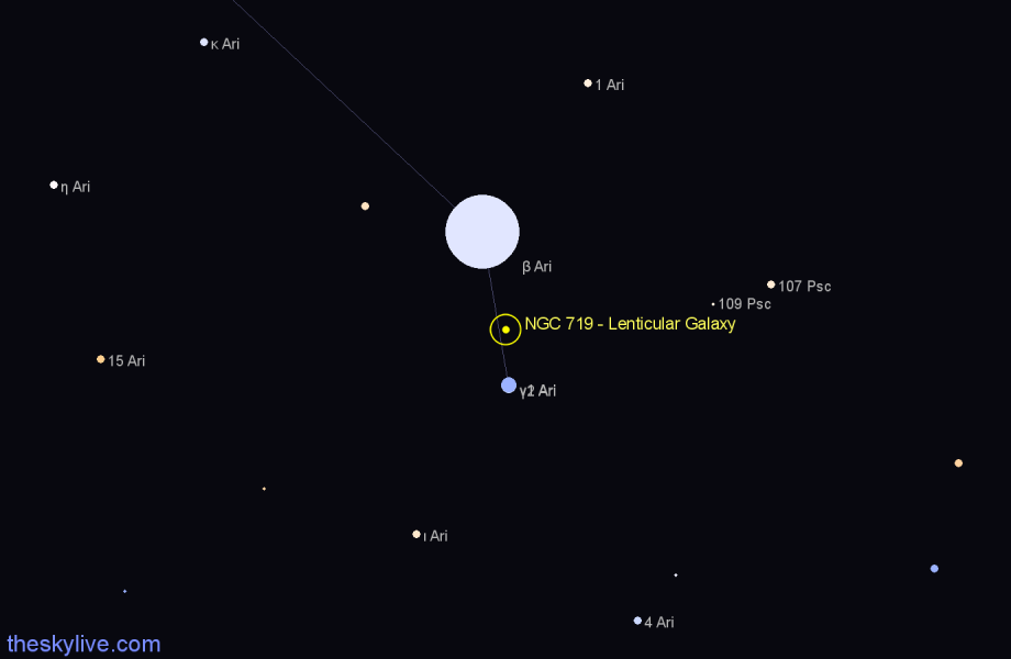 Finder chart NGC 719 - Lenticular Galaxy in Aries star