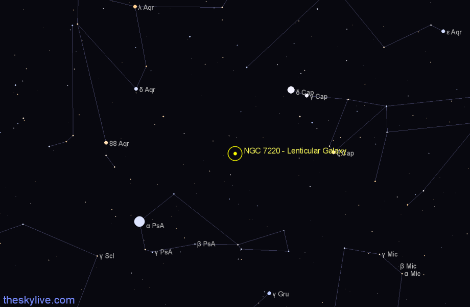 Finder chart NGC 7220 - Lenticular Galaxy in Aquarius star