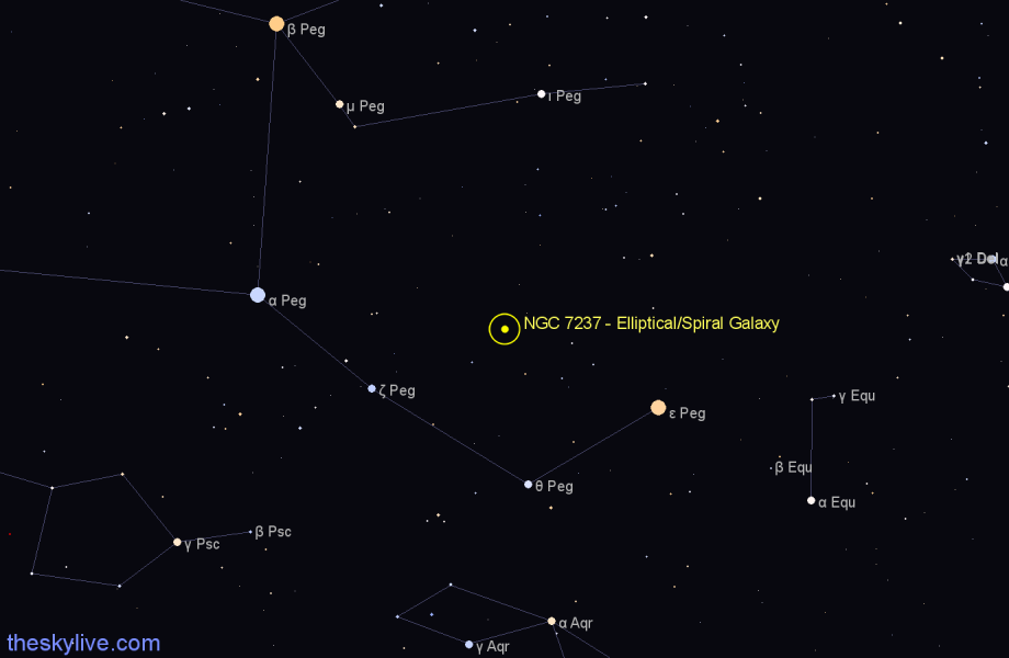 Finder chart NGC 7237 - Elliptical/Spiral Galaxy in Pegasus star