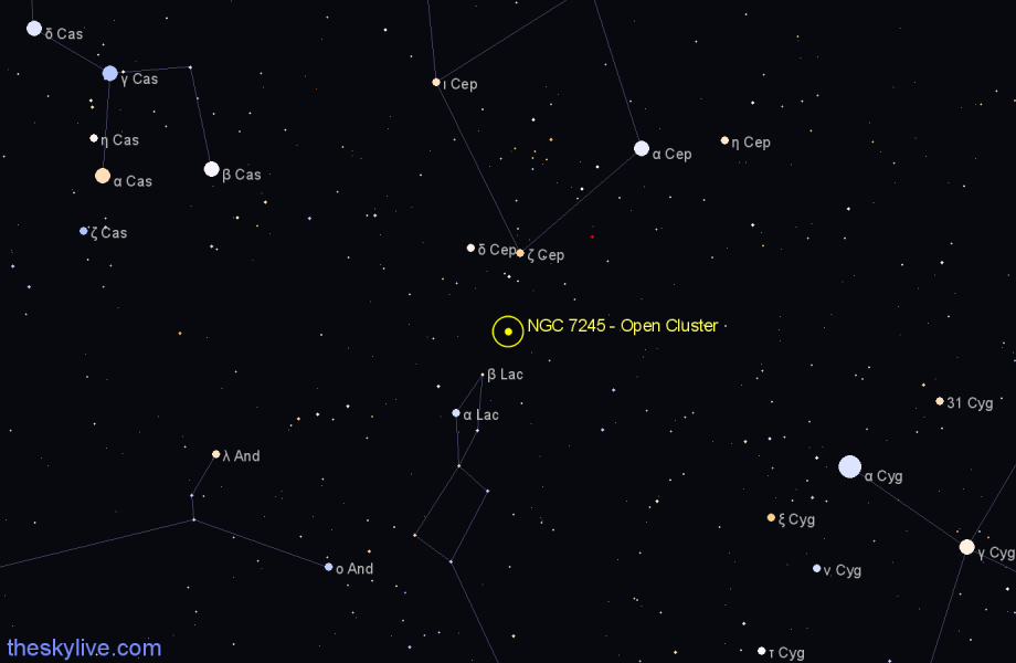 Finder chart NGC 7245 - Open Cluster in Lacerta star