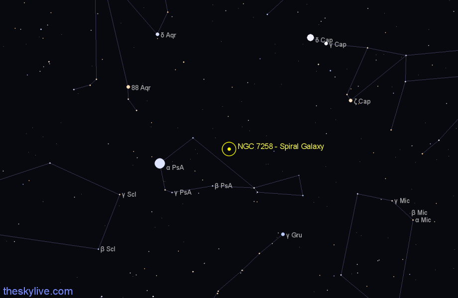Finder chart NGC 7258 - Spiral Galaxy in Piscis Austrinus star