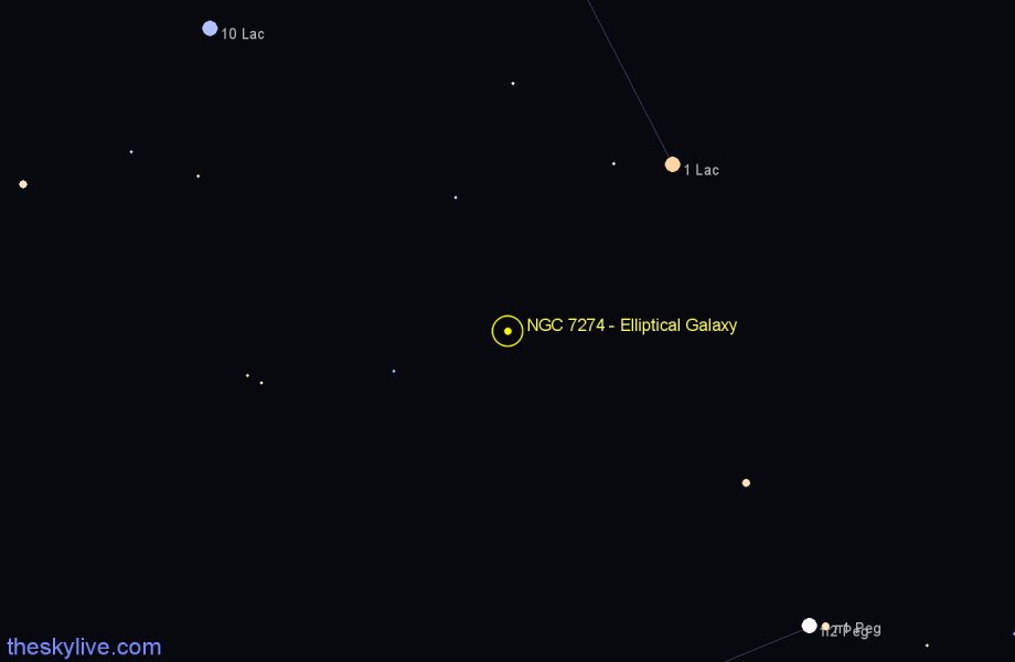 Finder chart NGC 7274 - Elliptical Galaxy in Lacerta star