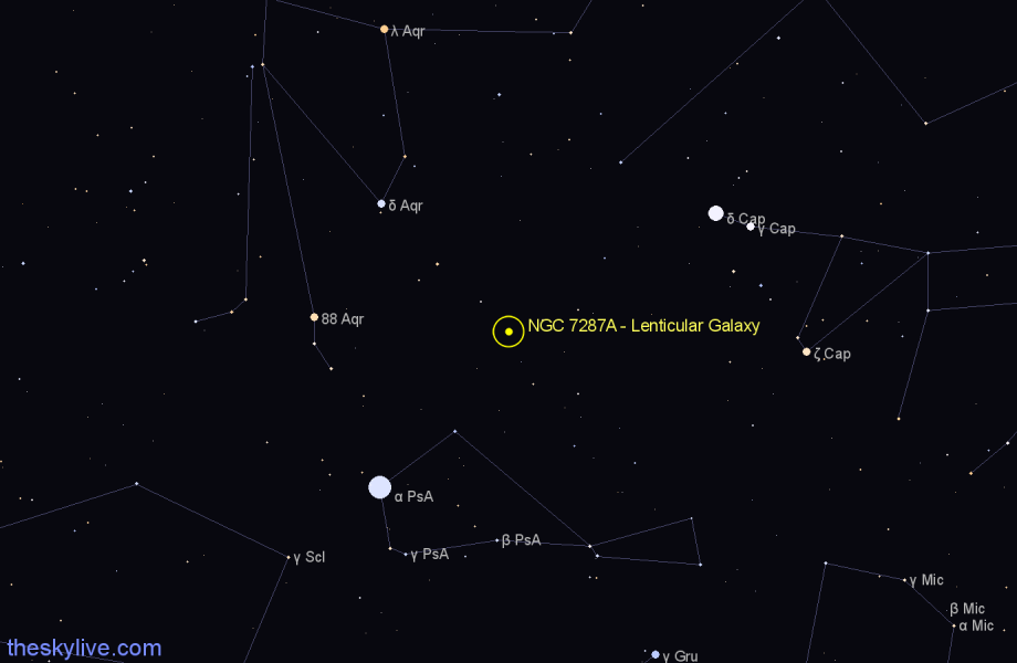 Finder chart NGC 7287A - Lenticular Galaxy in Aquarius star