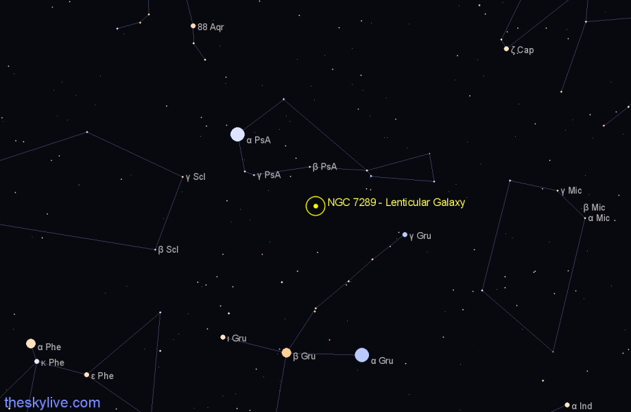 Finder chart NGC 7289 - Lenticular Galaxy in Piscis Austrinus star