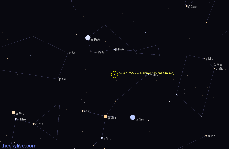 Finder chart NGC 7297 - Barred Spiral Galaxy in Grus star
