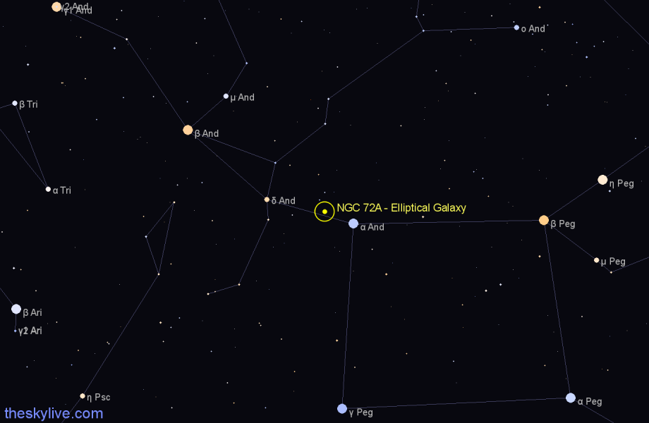 Finder chart NGC 72A - Elliptical Galaxy in Andromeda star