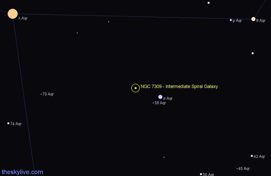 Finder chart NGC 7309 - Intermediate Spiral Galaxy in Aquarius star