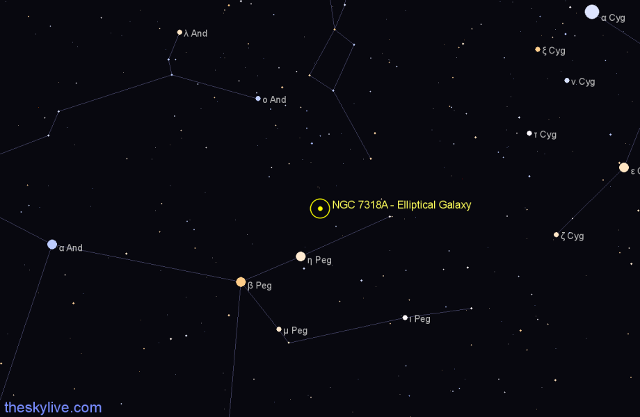 Finder chart NGC 7318A - Elliptical Galaxy in Pegasus star